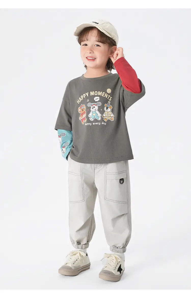 Boys Pure Cotton Fake Two-Piece T-Shirt Autumn Kids — feature 22