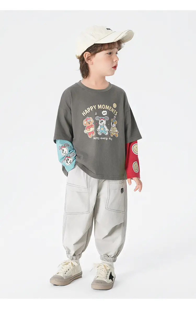 Boys Pure Cotton Fake Two-Piece T-Shirt Autumn Kids — feature 24