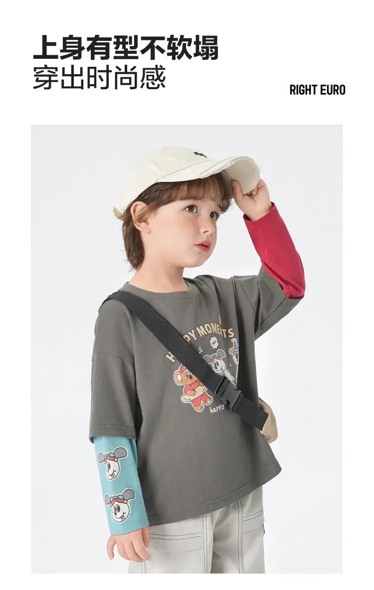 Boys Pure Cotton Fake Two-Piece T-Shirt Autumn Kids — feature 4