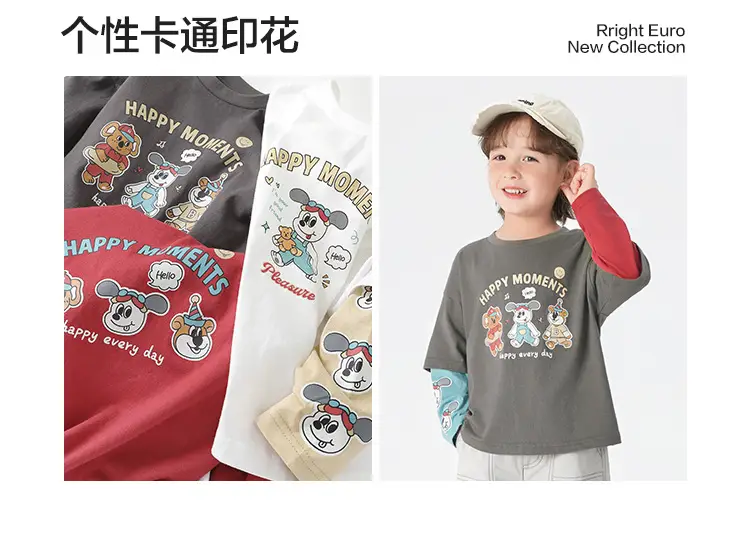 Boys Pure Cotton Fake Two-Piece T-Shirt Autumn Kids — feature 5