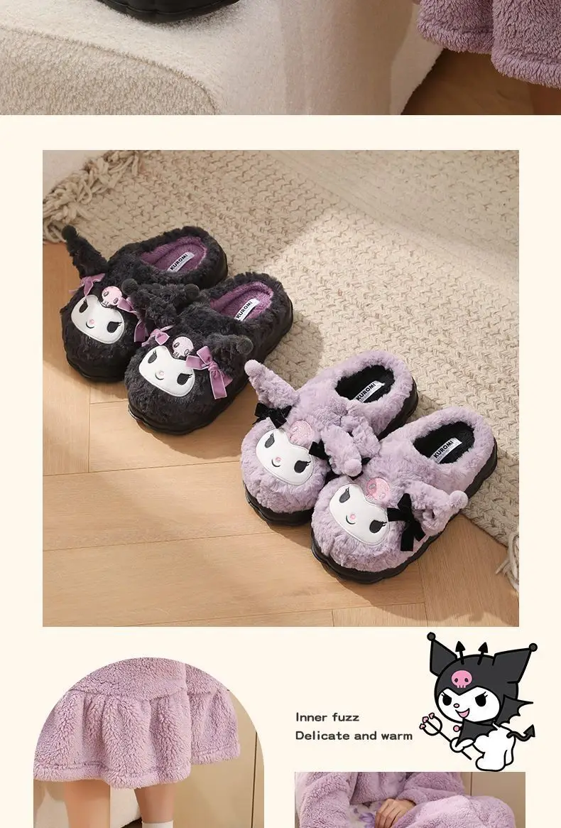 Kuromi Cotton Toe-Toe Slippers Women Winter Soft Black — feature 14