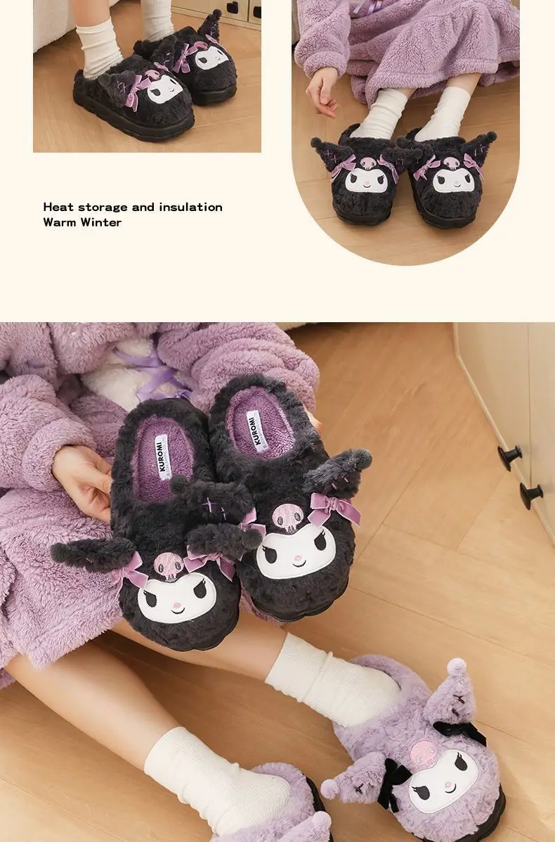 Kuromi Cotton Toe-Toe Slippers Women Winter Soft Black — feature 15