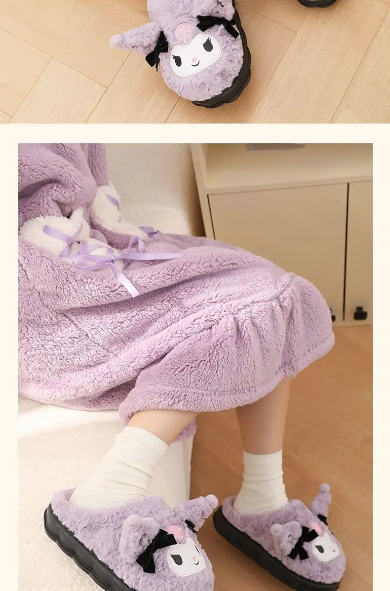 Kuromi Cotton Toe-Toe Slippers Women Winter Soft Black — feature 16