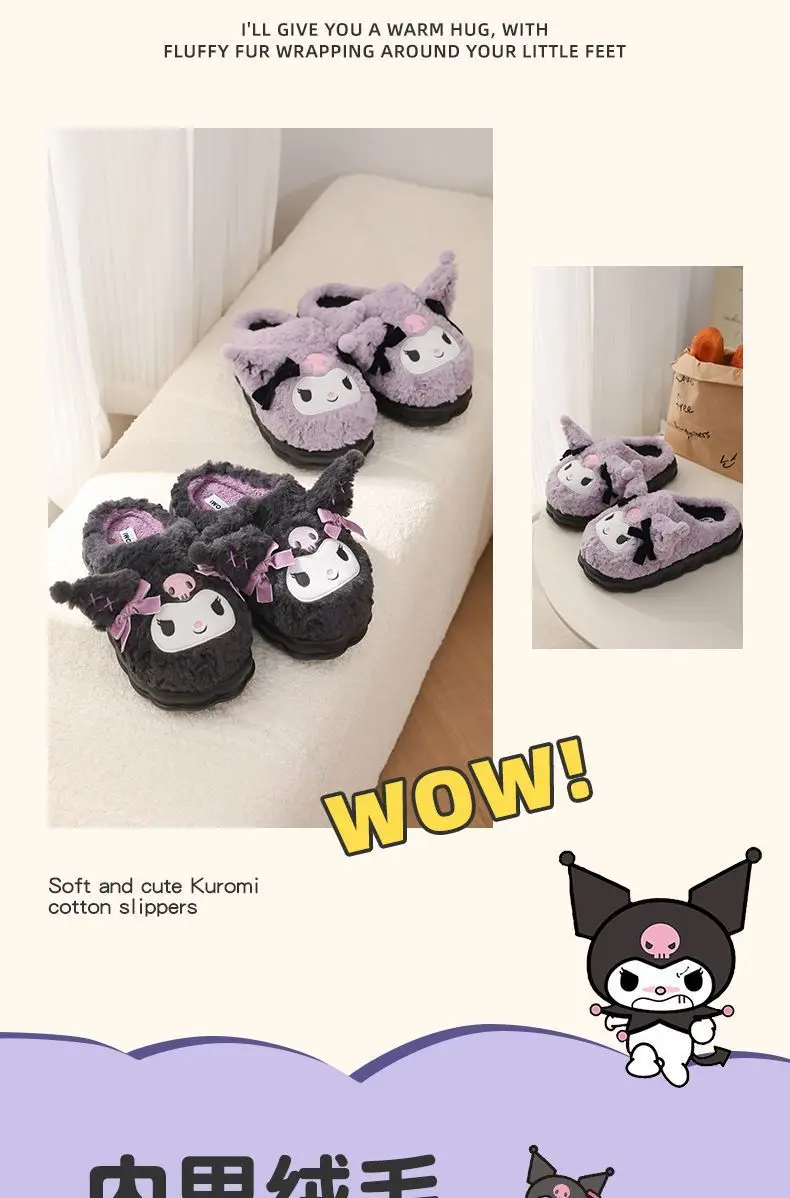 Kuromi Cotton Toe-Toe Slippers Women Winter Soft Black — feature 5