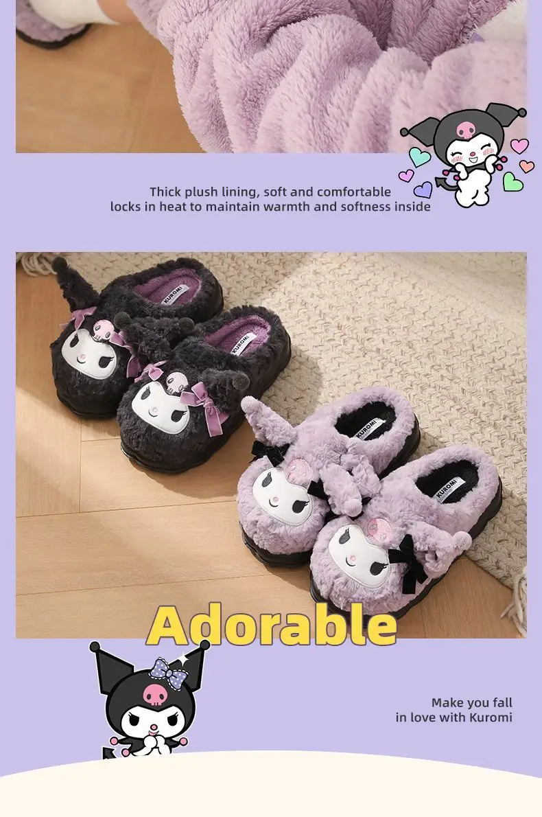 Kuromi Cotton Toe-Toe Slippers Women Winter Soft Black — feature 7