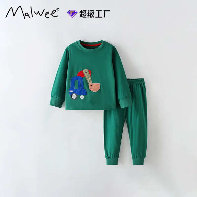 Malwee Boys Green Printed Cotton Set Autumn - Image 2
