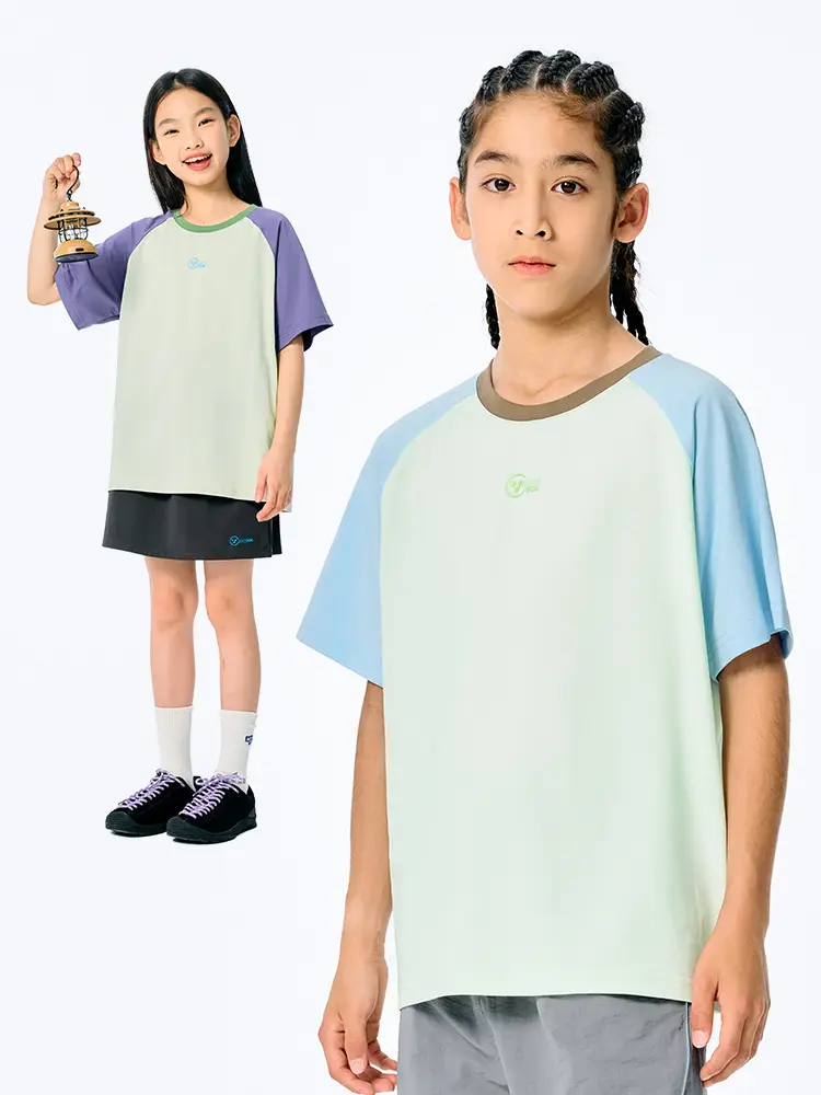 Kids Raglan Sleeve T-Shirt Light Blue Green for Girls Boys