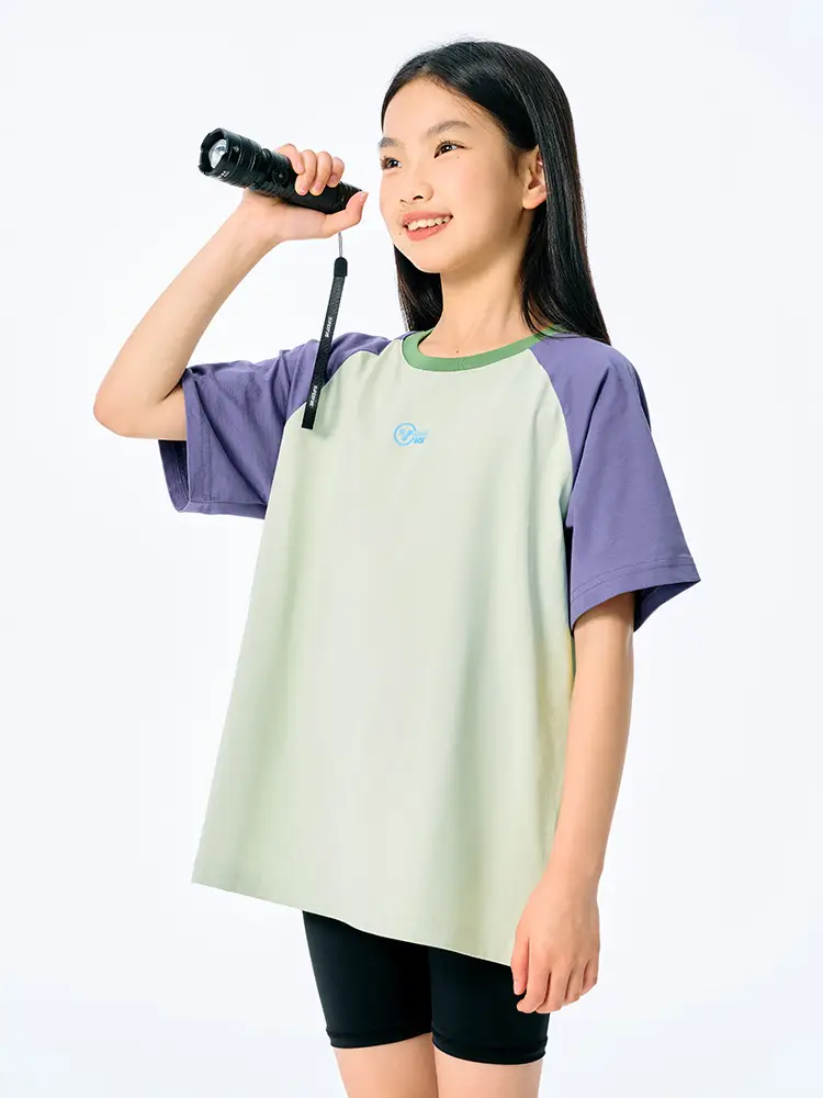 Kids Raglan Sleeve T-Shirt Light Blue Green for Girls Boys