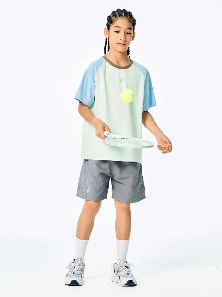 Kids Raglan Sleeve T-Shirt Light Blue Green for Girls Boys