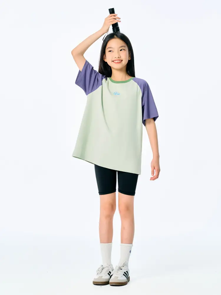 Kids Raglan Sleeve T-Shirt Light Blue Green for Girls Boys