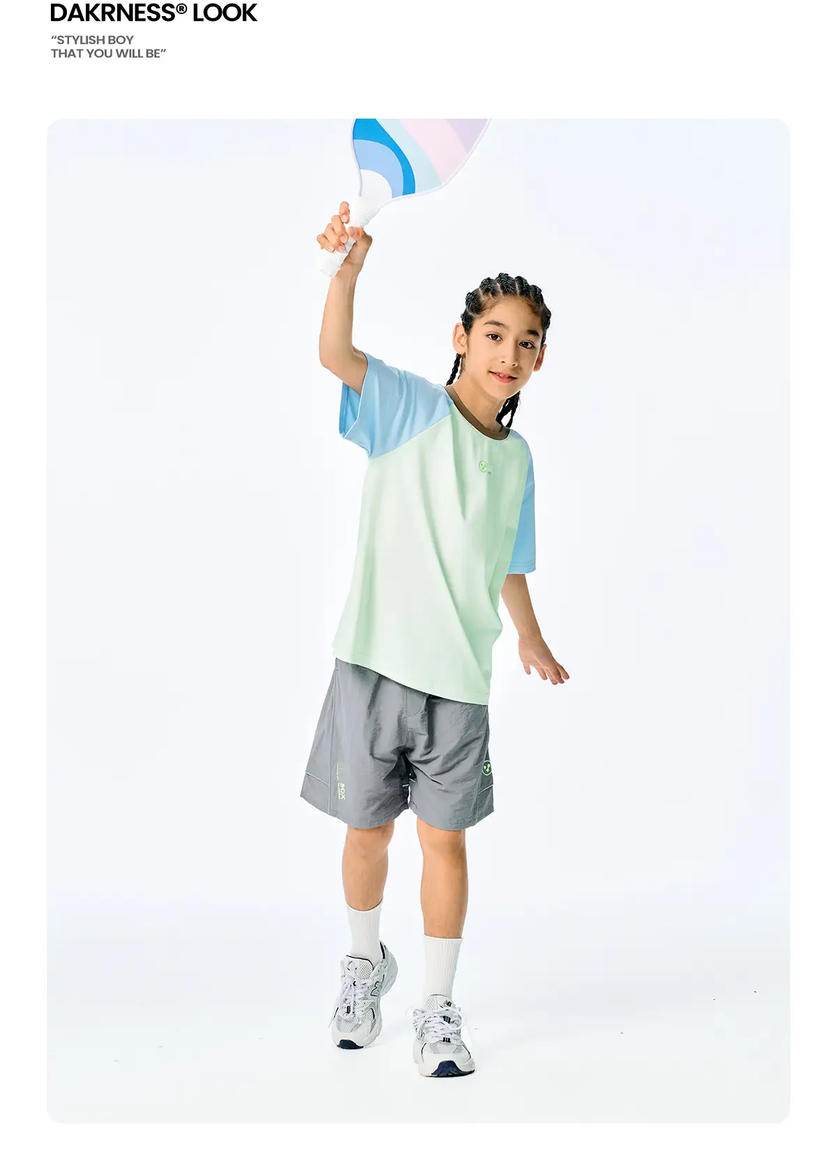Kids Raglan Sleeve T-Shirt Light Blue Green for Girls Boys — feature 11