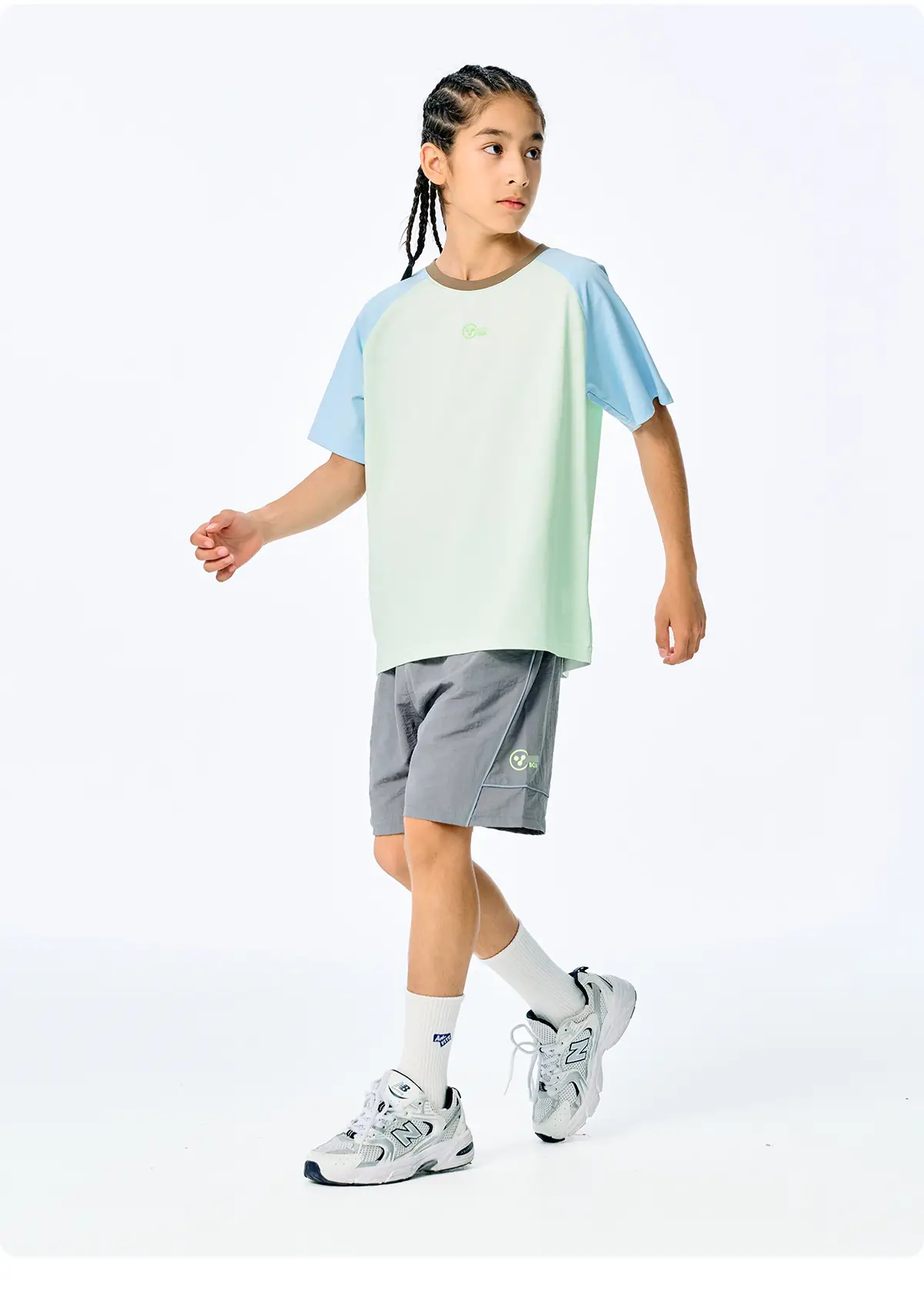 Kids Raglan Sleeve T-Shirt Light Blue Green for Girls Boys — feature 12