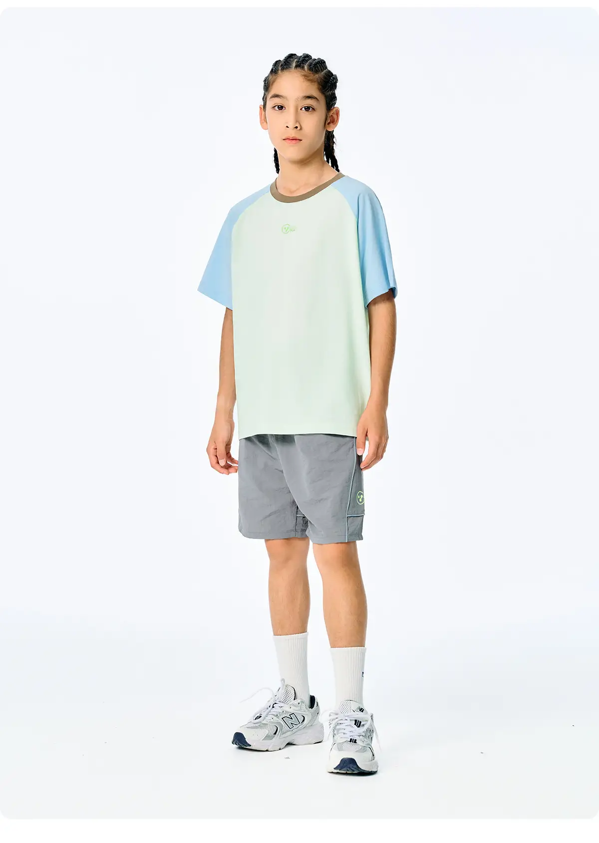 Kids Raglan Sleeve T-Shirt Light Blue Green for Girls Boys — feature 13