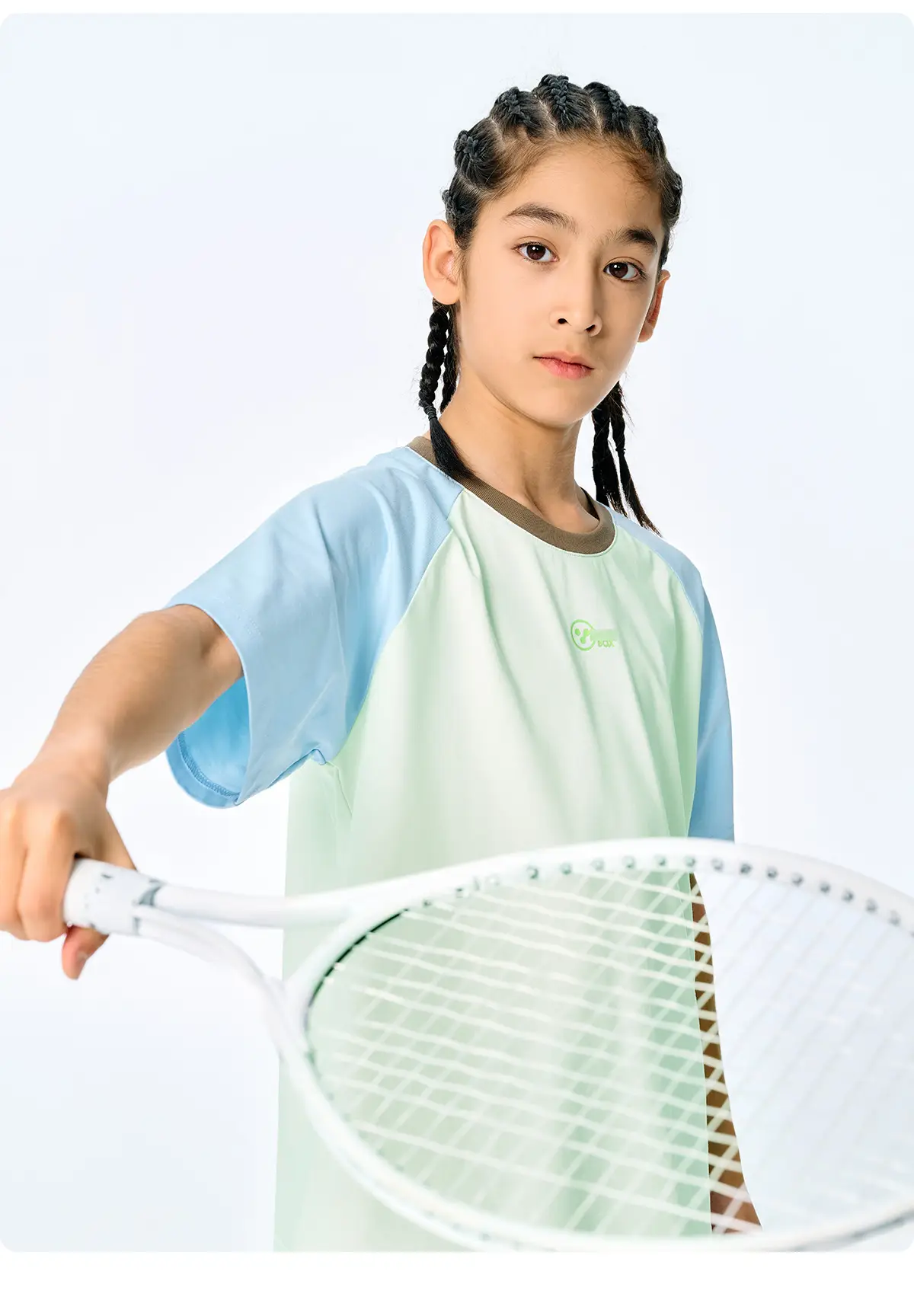 Kids Raglan Sleeve T-Shirt Light Blue Green for Girls Boys — feature 15