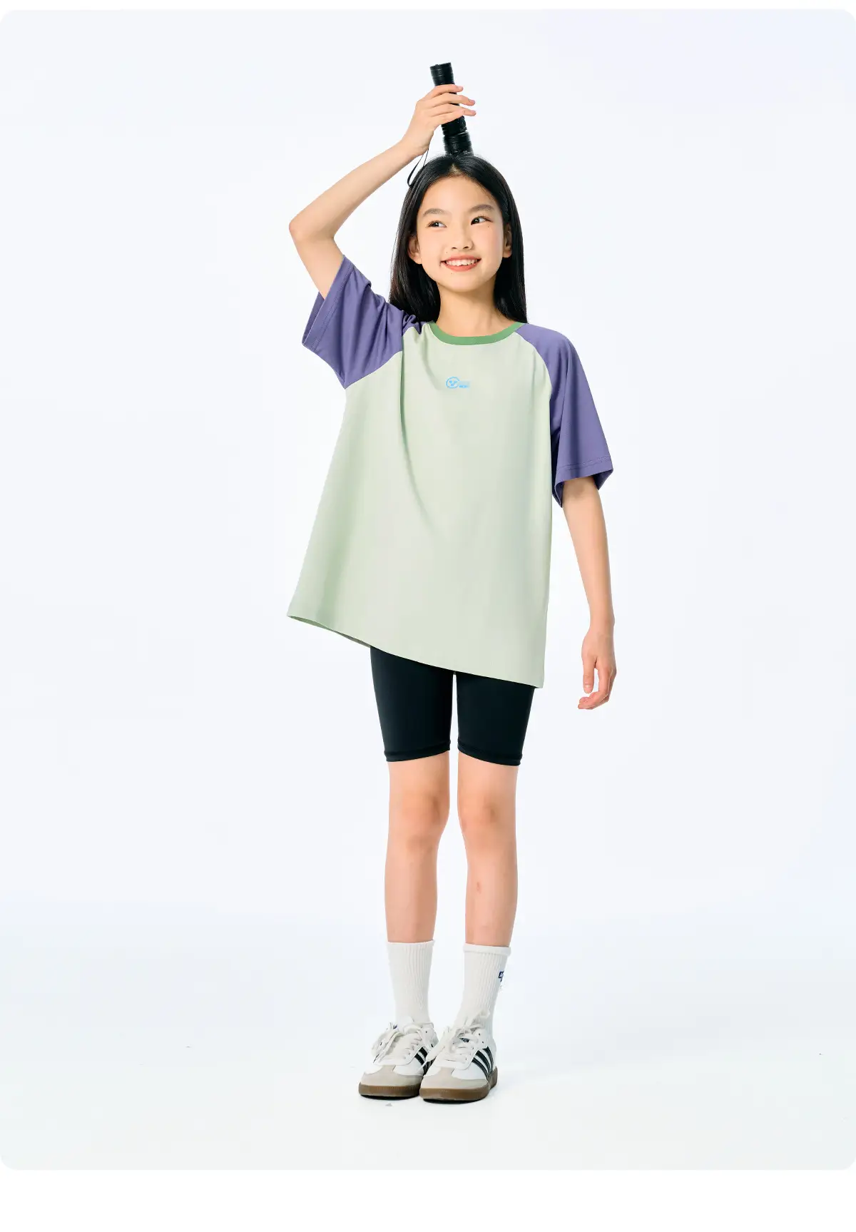 Kids Raglan Sleeve T-Shirt Light Blue Green for Girls Boys — feature 17