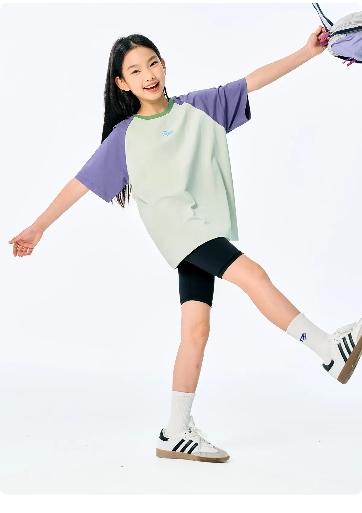 Kids Raglan Sleeve T-Shirt Light Blue Green for Girls Boys — feature 18