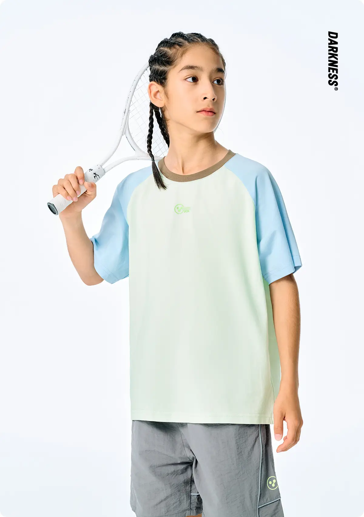 Kids Raglan Sleeve T-Shirt Light Blue Green for Girls Boys — feature 3