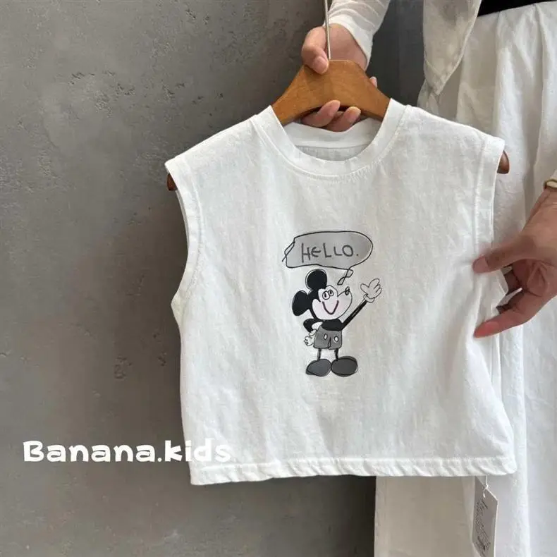 Kids White Sleeveless Korean Style Vest T-Shirt — feature 6