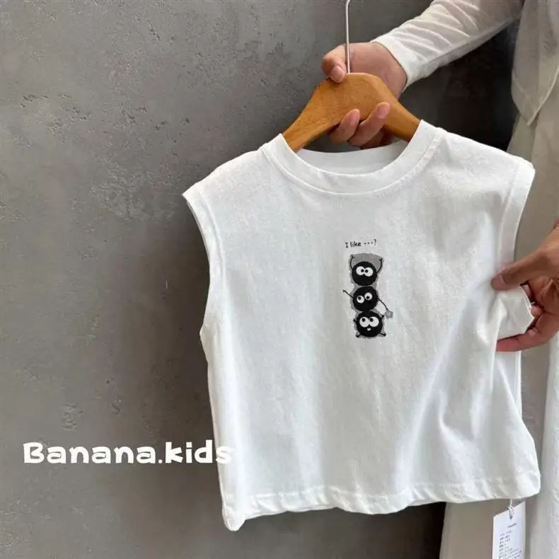 Kids White Sleeveless Korean Style Vest T-Shirt — feature 7