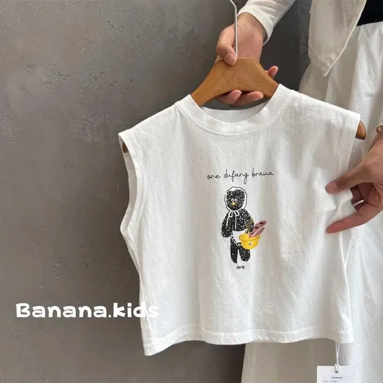 Kids White Sleeveless Korean Style Vest T-Shirt — feature 8