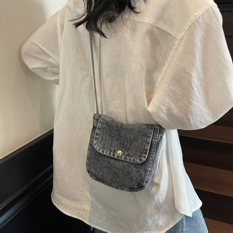 Japanese Literary Women Denim Crossbody Bag Small Washed - Image 4