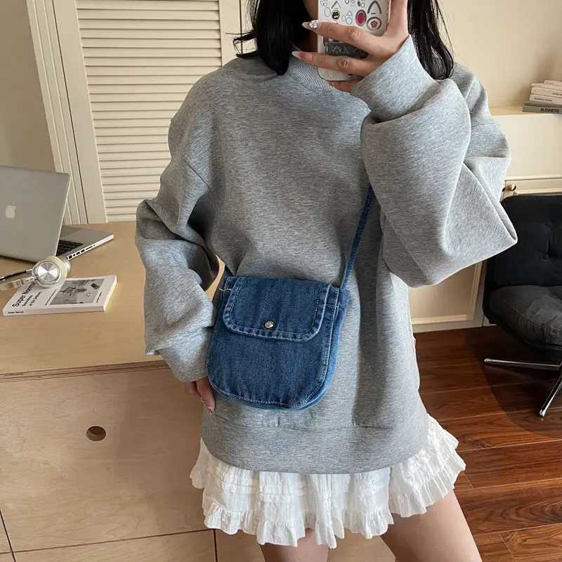 Japanese Literary Women Denim Crossbody Bag Small Washed - Image 5