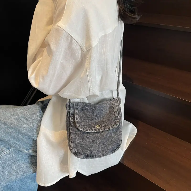 Japanese Literary Women Denim Crossbody Bag Small Washed - Image 6
