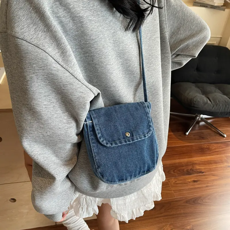 Japanese Literary Women Denim Crossbody Bag Small Washed - Image 7