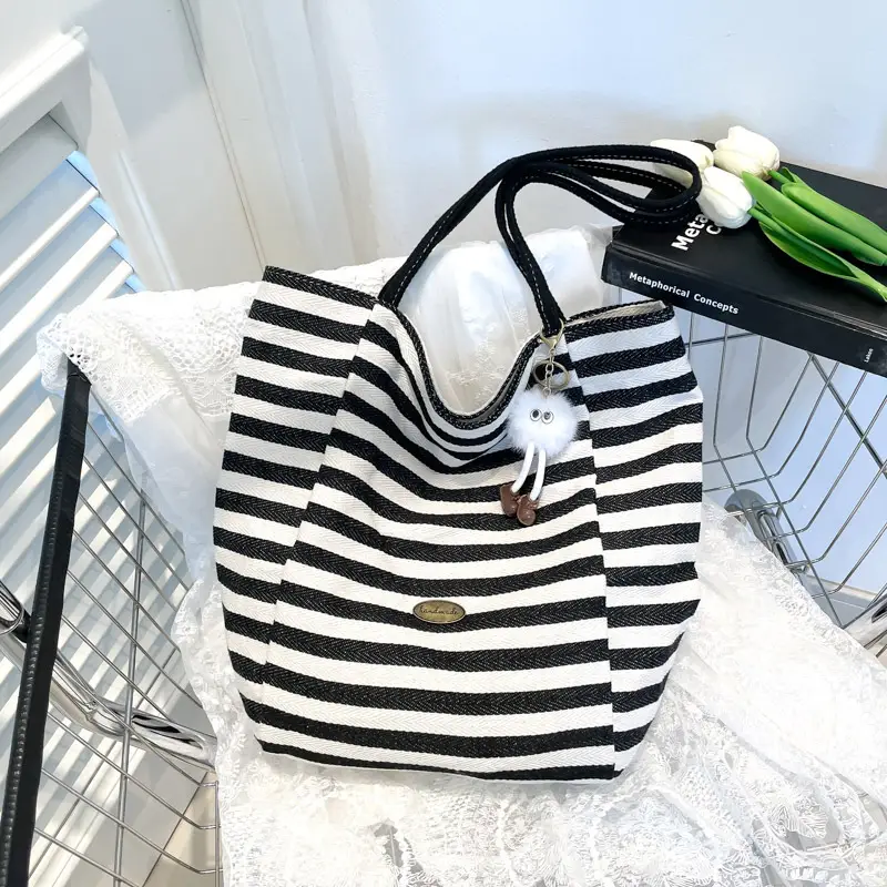 Green Striped Women's Large Capacity Tote Bag — feature 16