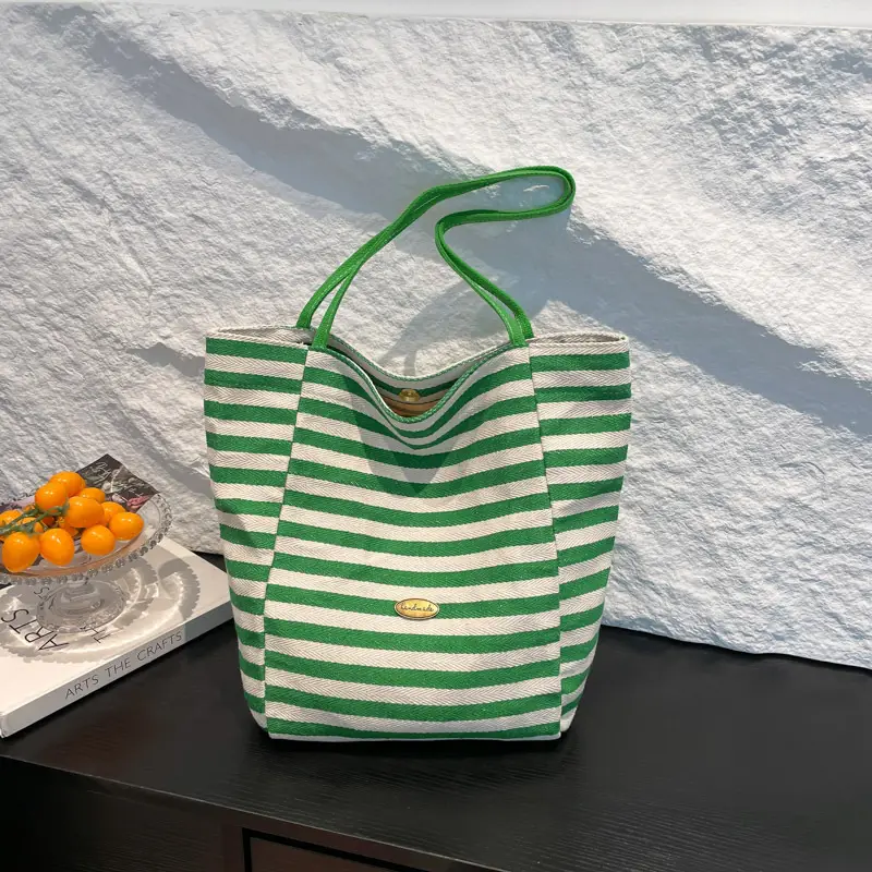 Green Striped Women's Large Capacity Tote Bag — feature 20