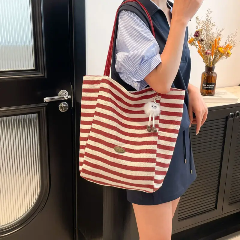 Green Striped Women's Large Capacity Tote Bag — feature 28