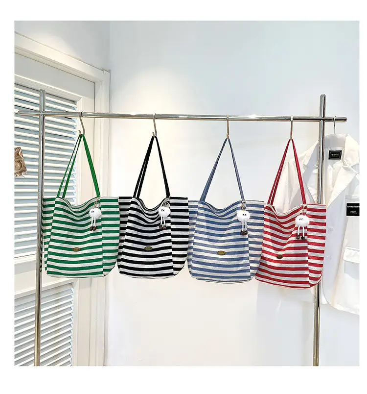 Green Striped Women's Large Capacity Tote Bag — feature 4