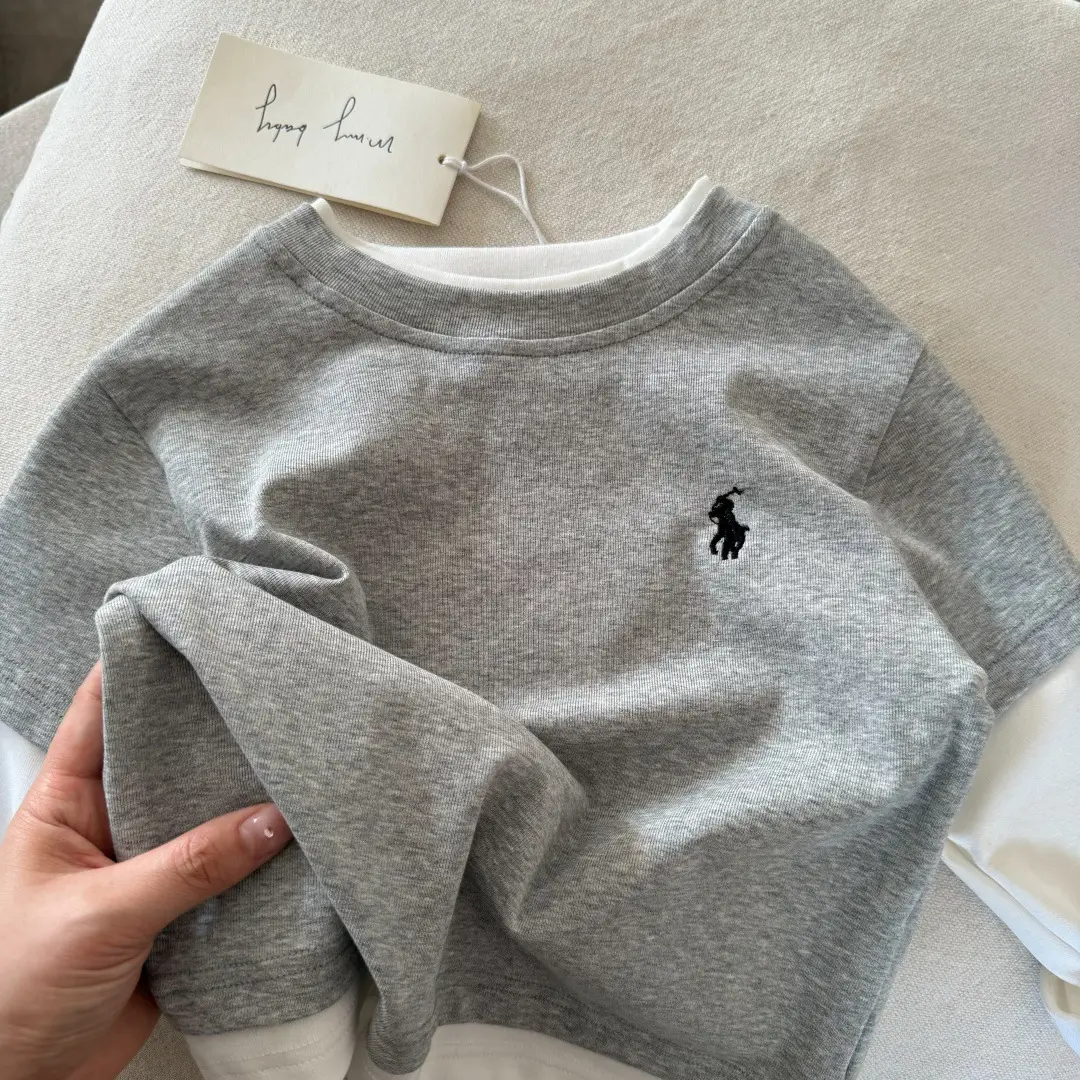 Kids Long Sleeve T-Shirt Grey All Cotton Spring Autumn Boys — feature 17