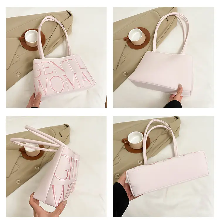 Pink Embroidered Letter Tote Bag for Women — feature 11