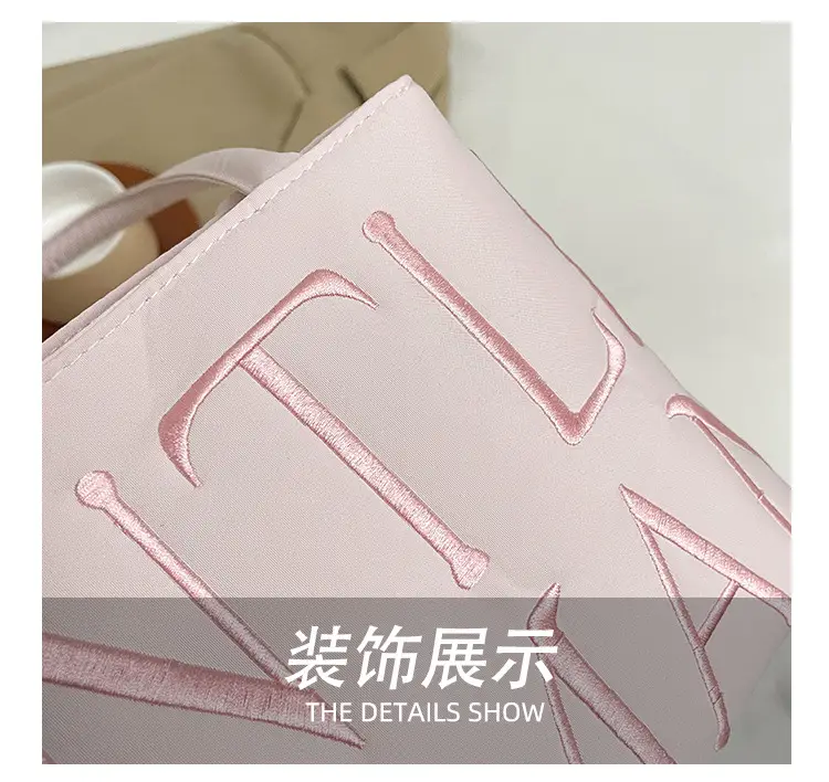 Pink Embroidered Letter Tote Bag for Women — feature 6
