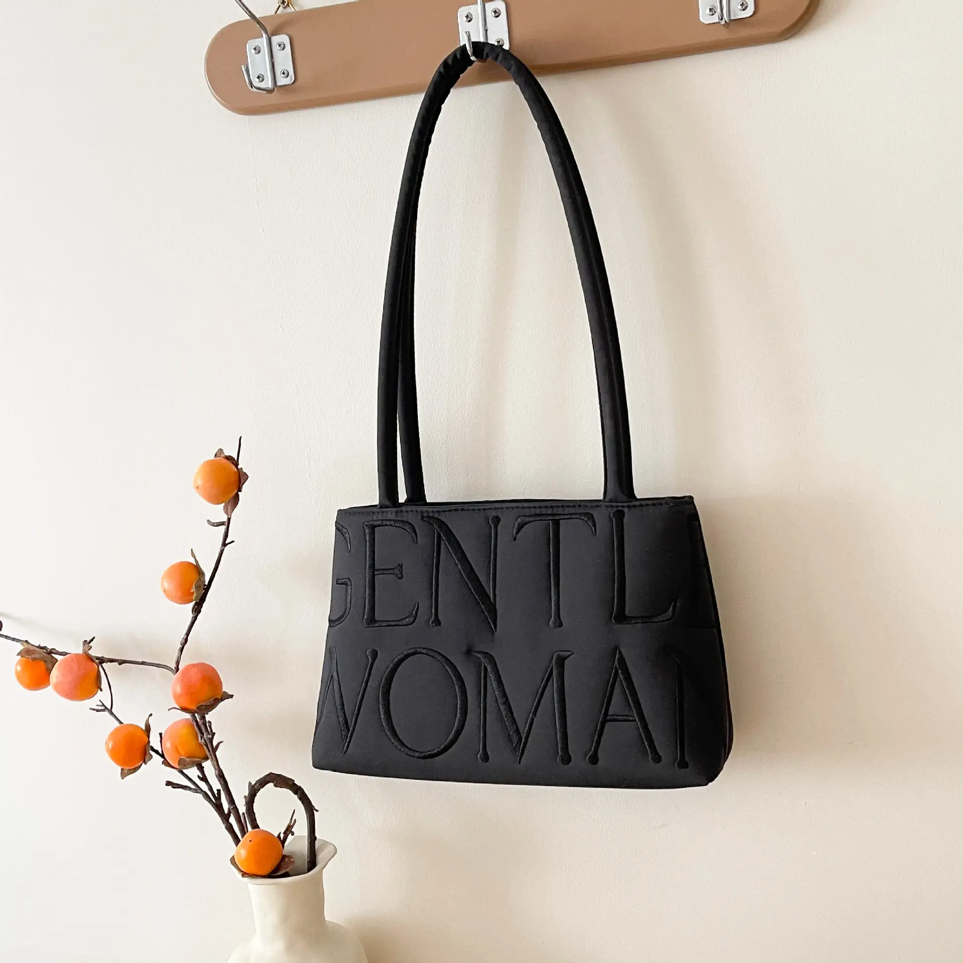 Pink Embroidered Letter Tote Bag for Women