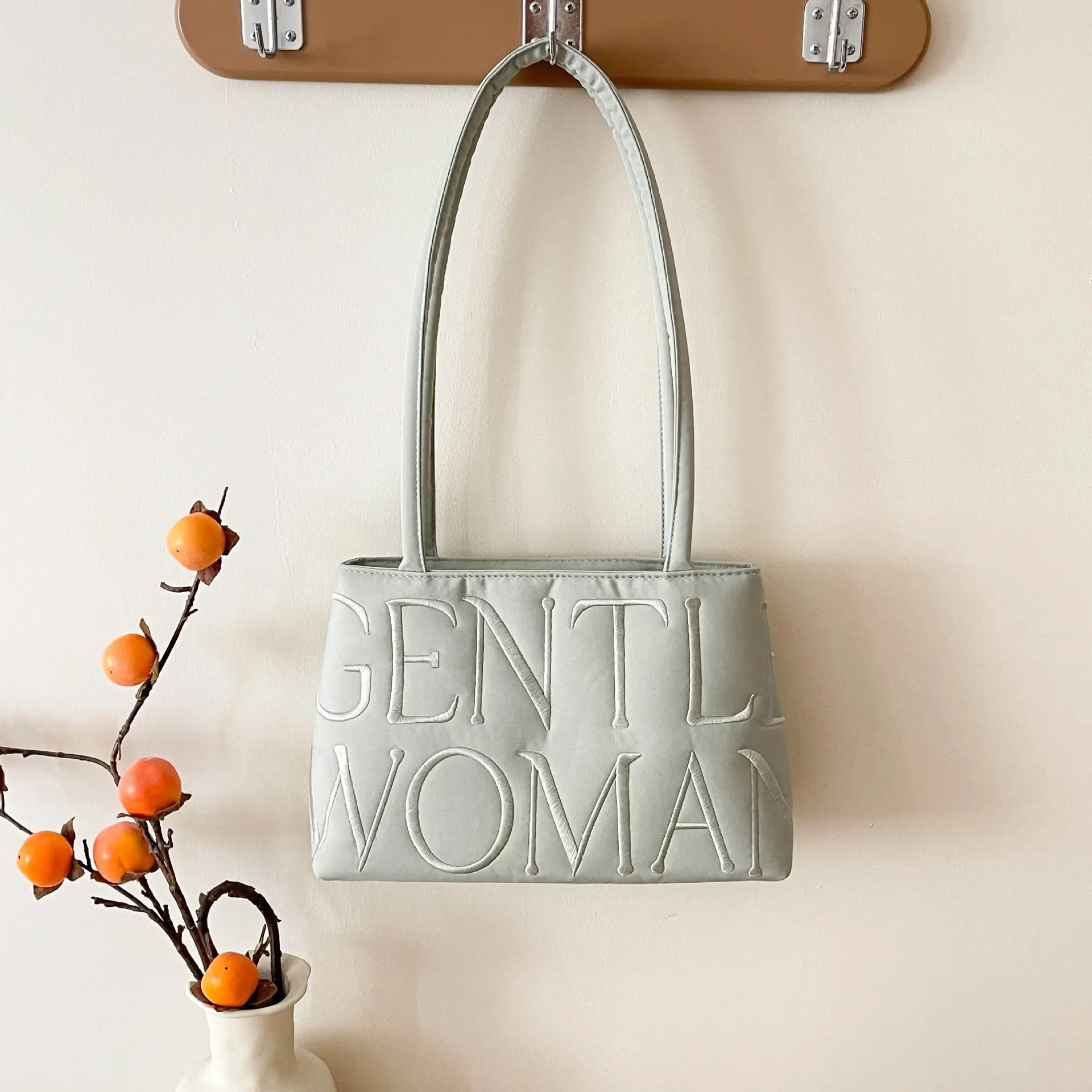 Pink Embroidered Letter Tote Bag for Women