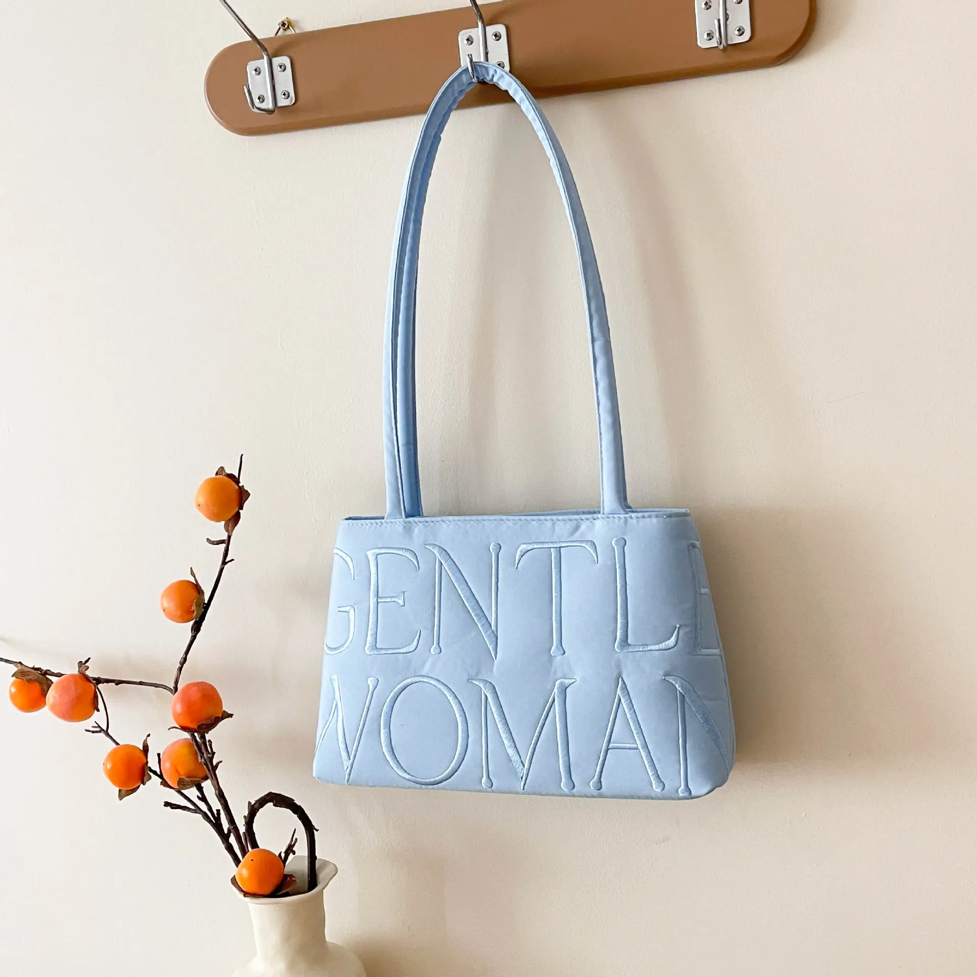 Pink Embroidered Letter Tote Bag for Women