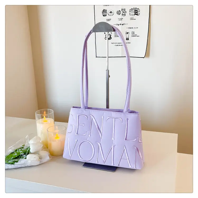 Pink Embroidered Letter Tote Bag for Women