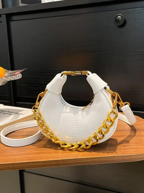White Leather Chain Crossbody Bag for Women - Image 7