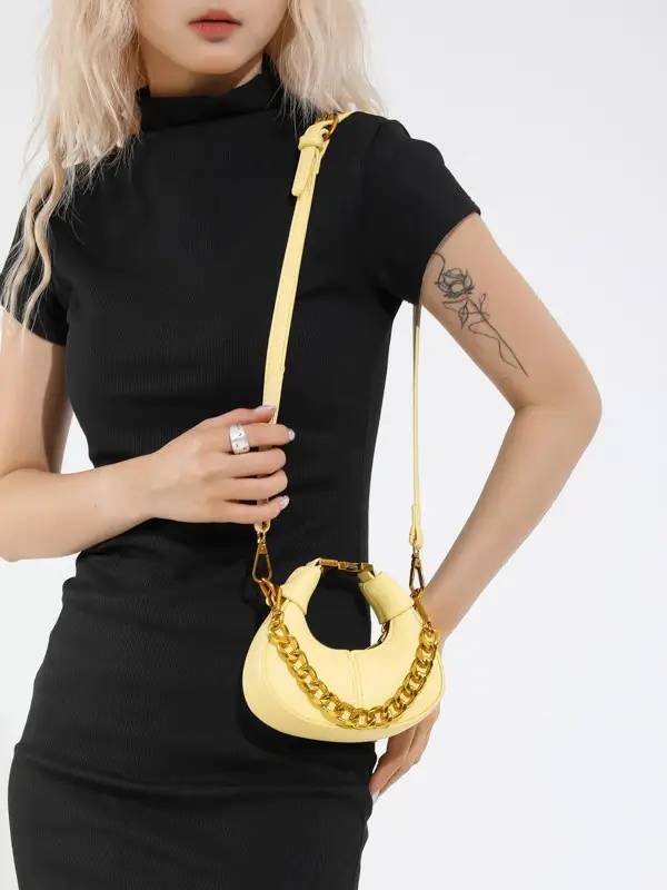 White Leather Chain Crossbody Bag for Women - Image 9