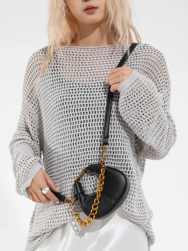 White Leather Chain Crossbody Bag for Women - Image 10
