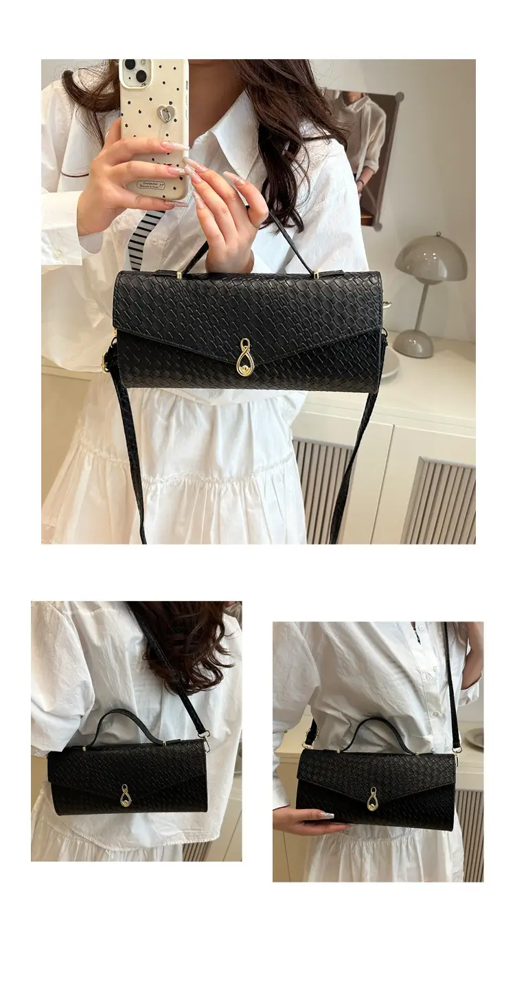 Women Woven Shoulder Bag 2025 Summer Black White Red — feature 19