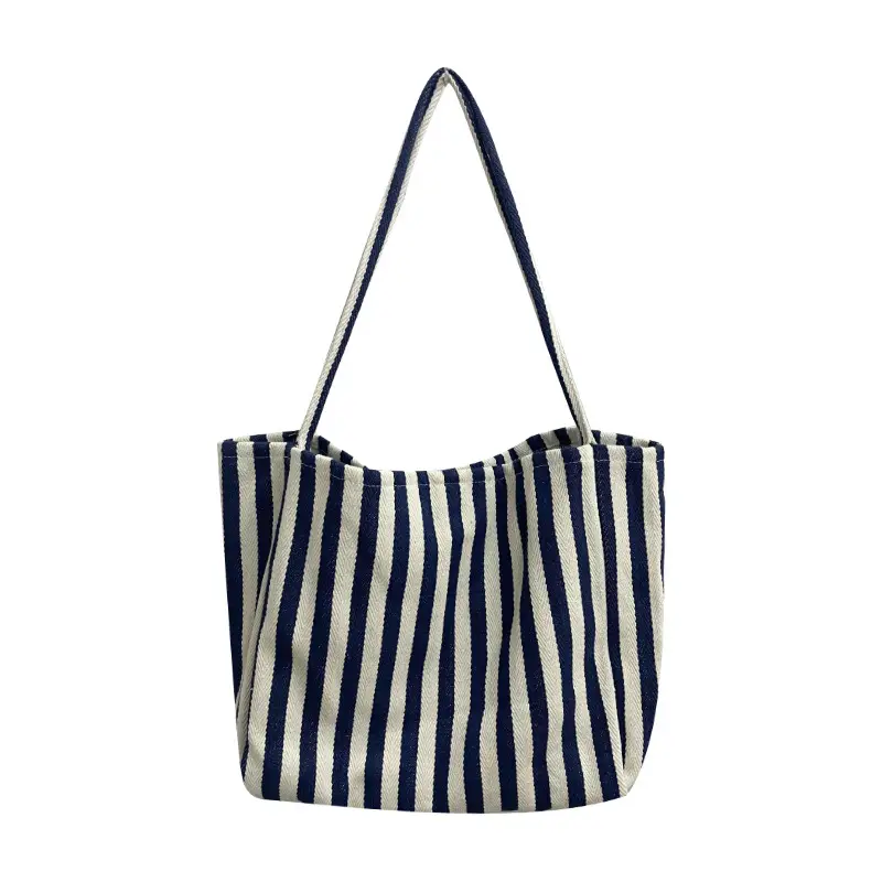 French Striped Canvas Bag for Women Large Capacity
