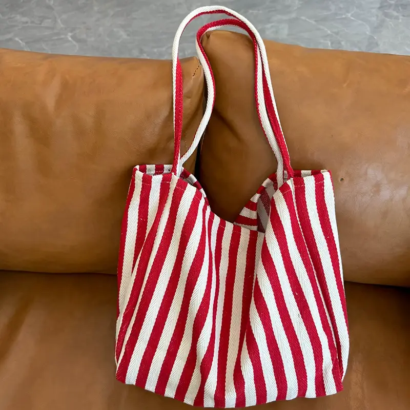 French Striped Canvas Bag for Women Large Capacity — feature 10