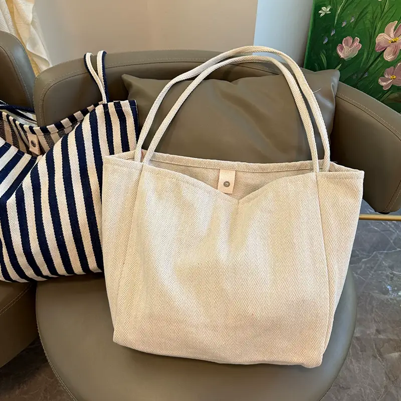 French Striped Canvas Bag for Women Large Capacity — feature 6