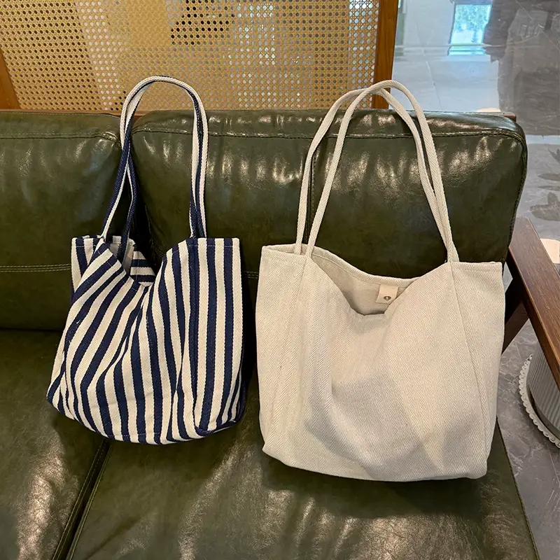 French Striped Canvas Bag for Women Large Capacity — feature 7