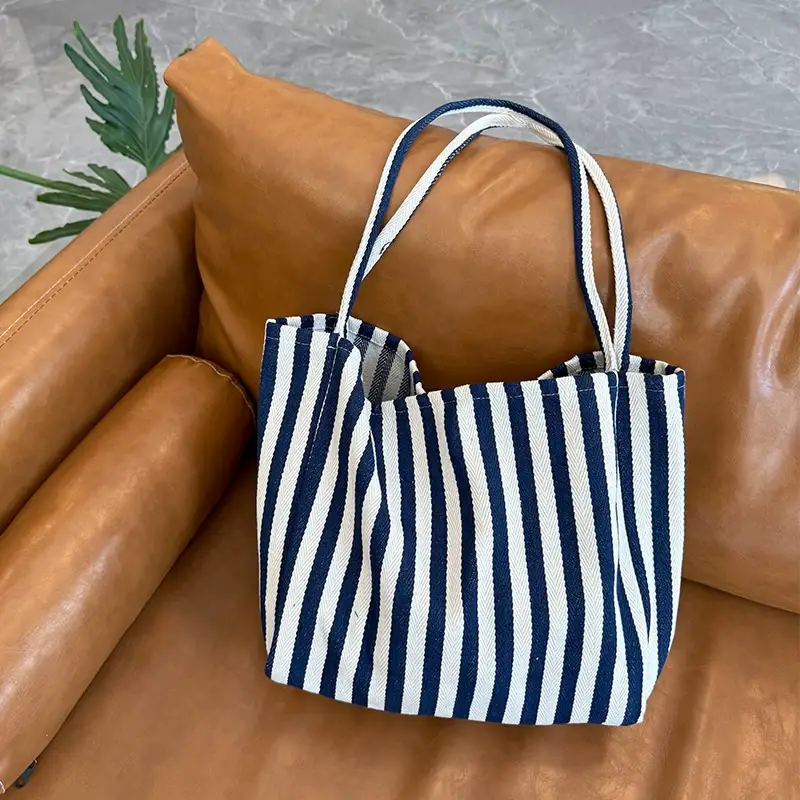 French Striped Canvas Bag for Women Large Capacity — feature 9