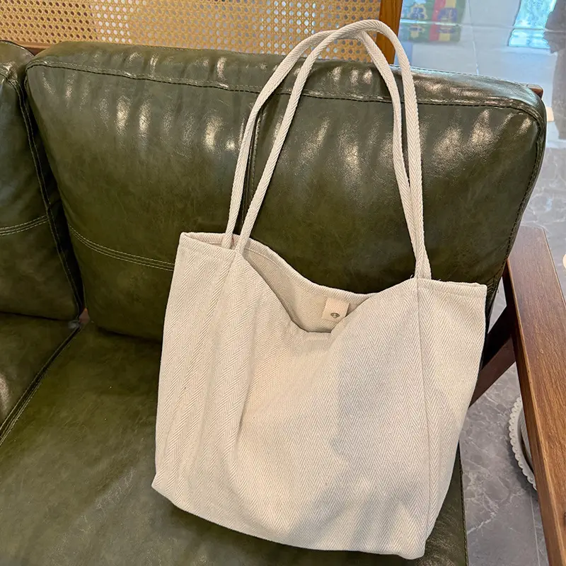 French Striped Canvas Bag for Women Large Capacity
