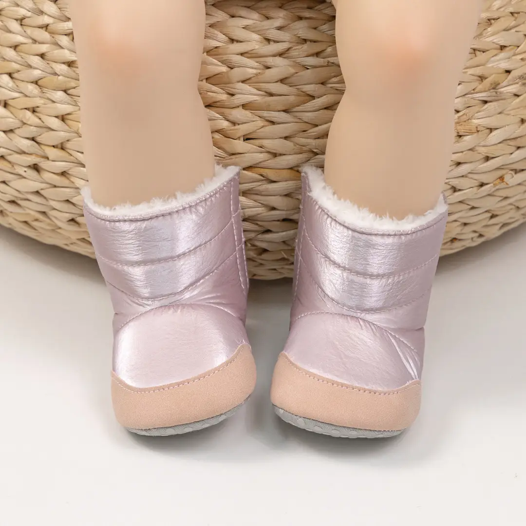 Cross-Border 0-1 Year Old Baby Girl Boots Pure Color Warm Pu Baby Shoes Thickeneded Warm Thickeneded Wholesale Baby Shoes — feature 5